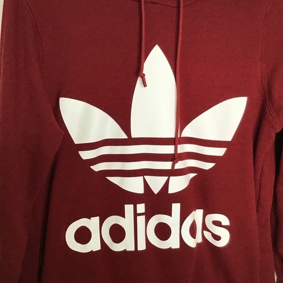 Adidas Trefoil Logo Hoodie in Burgundy Size Large. - Picture 3 of 12